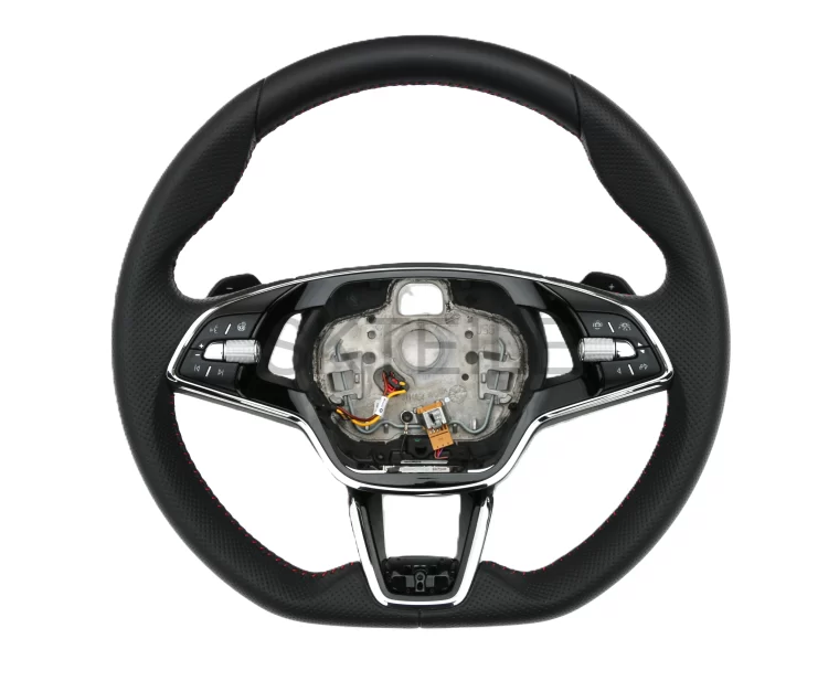 Multifunkční tříramenný volant ŠKODA červená nit vyhřívaný s pádly 5E3419093BB